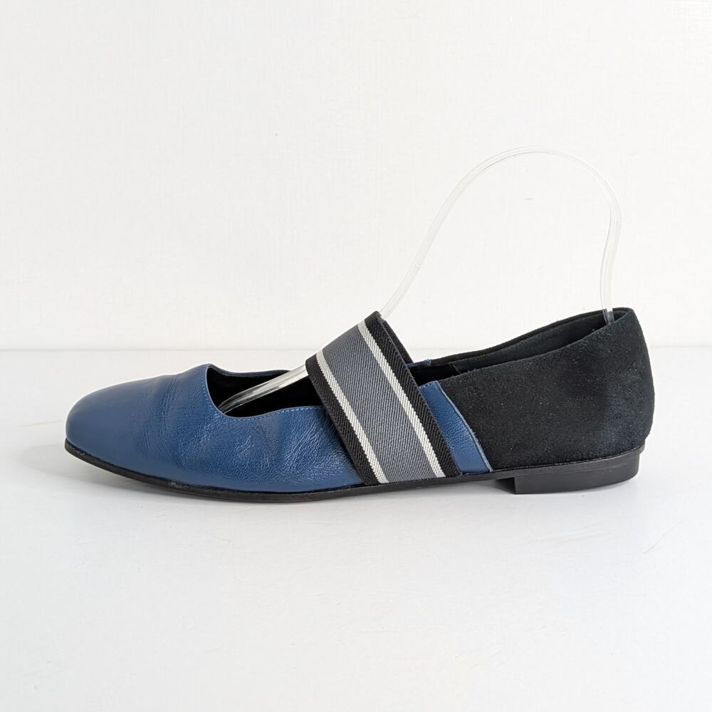 M. Gemi Ballare Mary Jane Flats 39 Blue Leather Black Suede Made in Italy 8.5